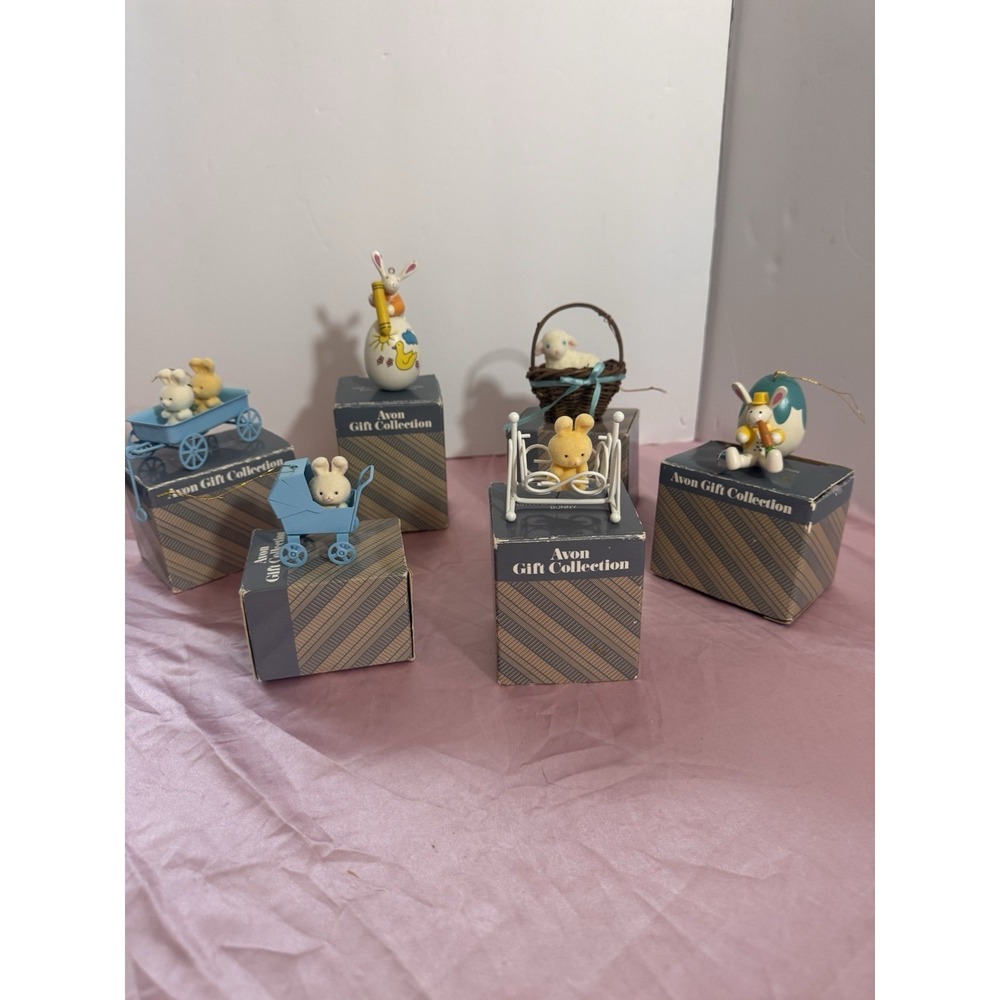 Vintage Avon Easter Ornaments Bunny Lamb Basket Lot Of 6 With Boxes
